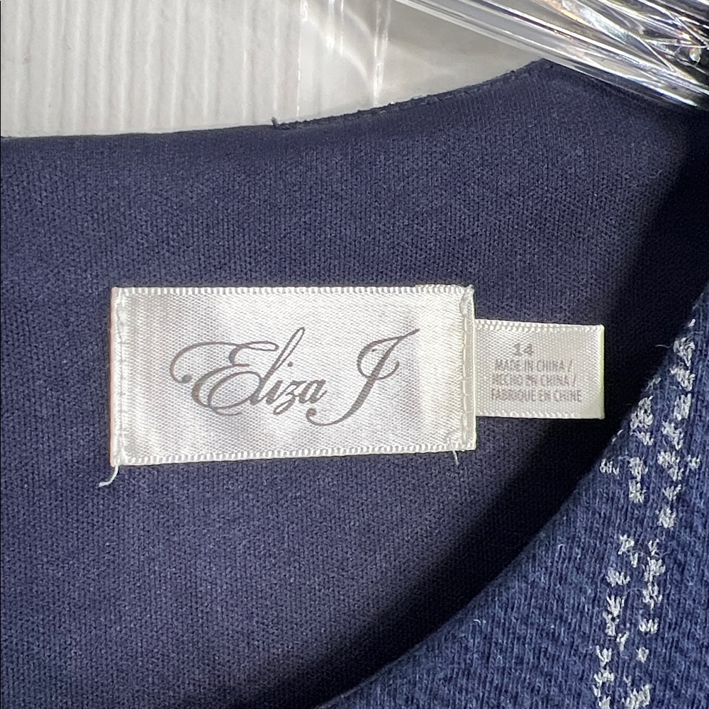 Eliza J WINDOWPANE PRINT CAP SLEEVE FIT & FLARE DRESS IN NAVY Size 14 - Picture 5 of 8